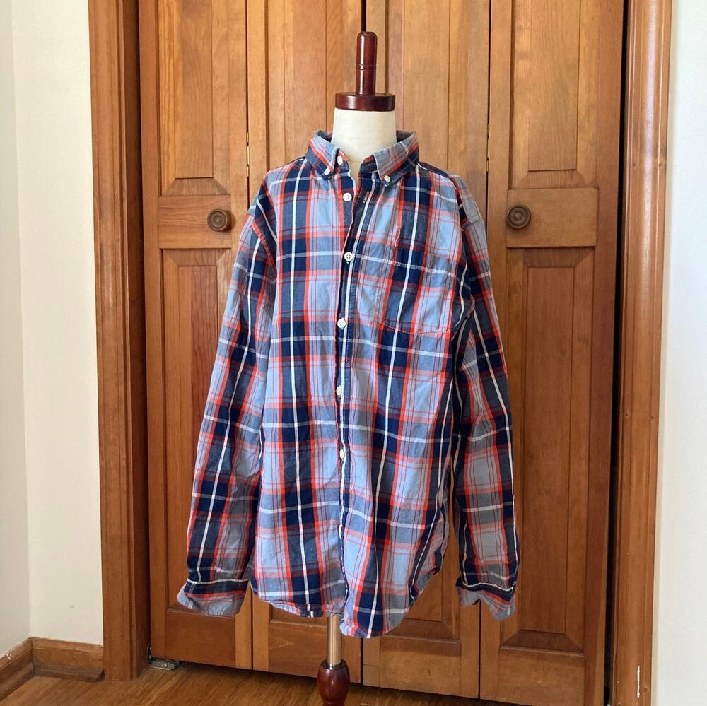 Wonder Nation Blue & Orange Plaid Boys Buttondown Shirt, Size XXL